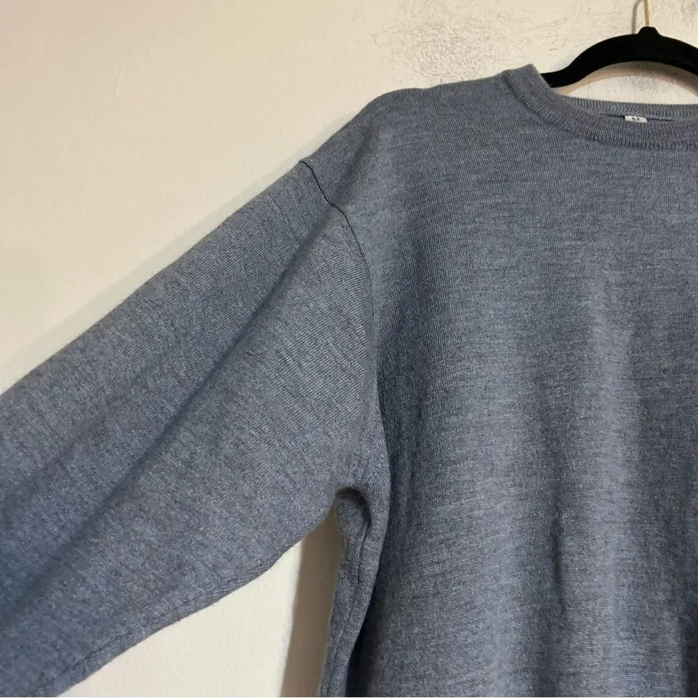 Blue Men's Crewneck Sweater Wool Silk Cashmere Size 52 Large Minimal Luxury